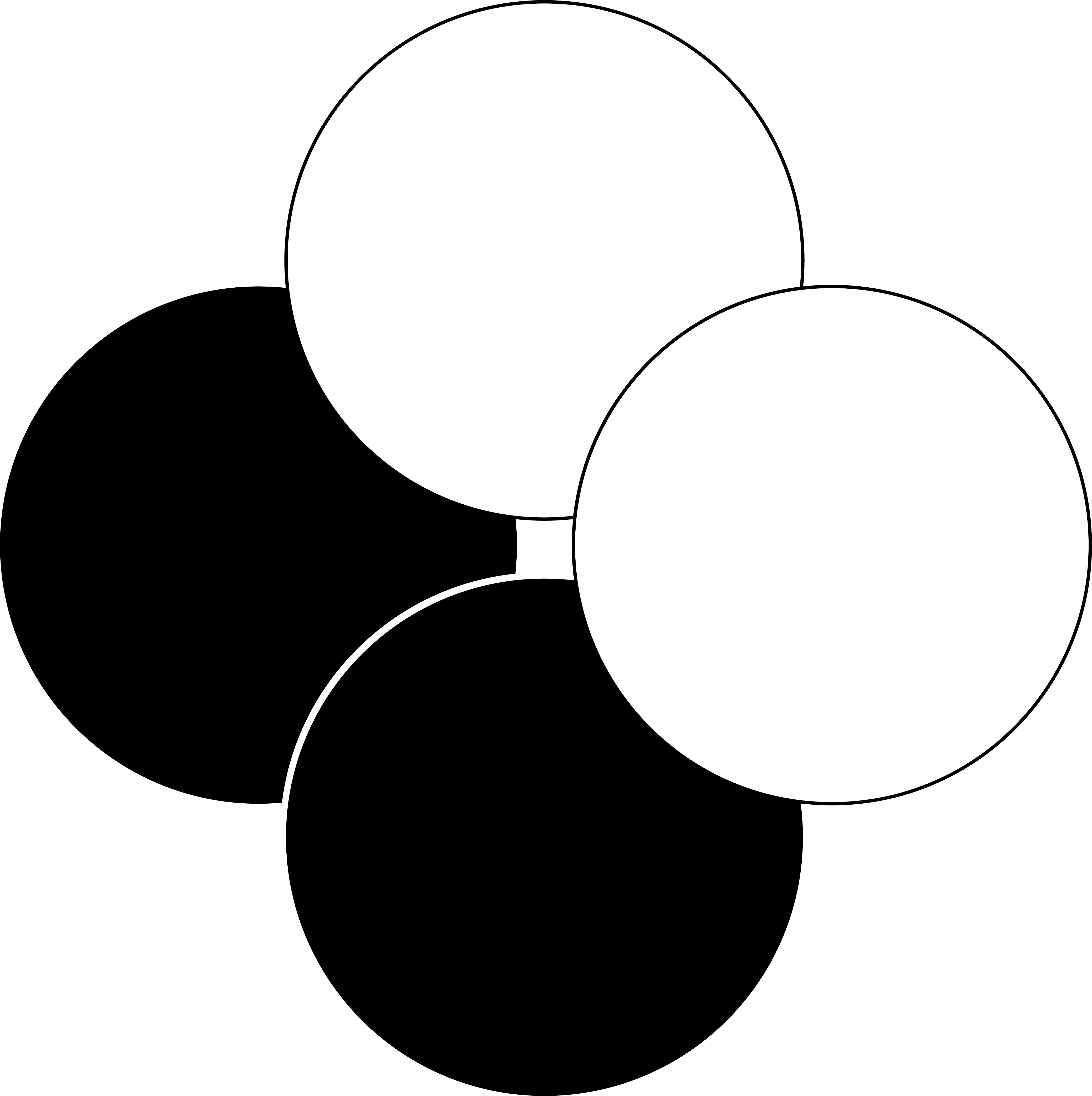 2 empty and 2 filled circles overlap to form a flower facing left.