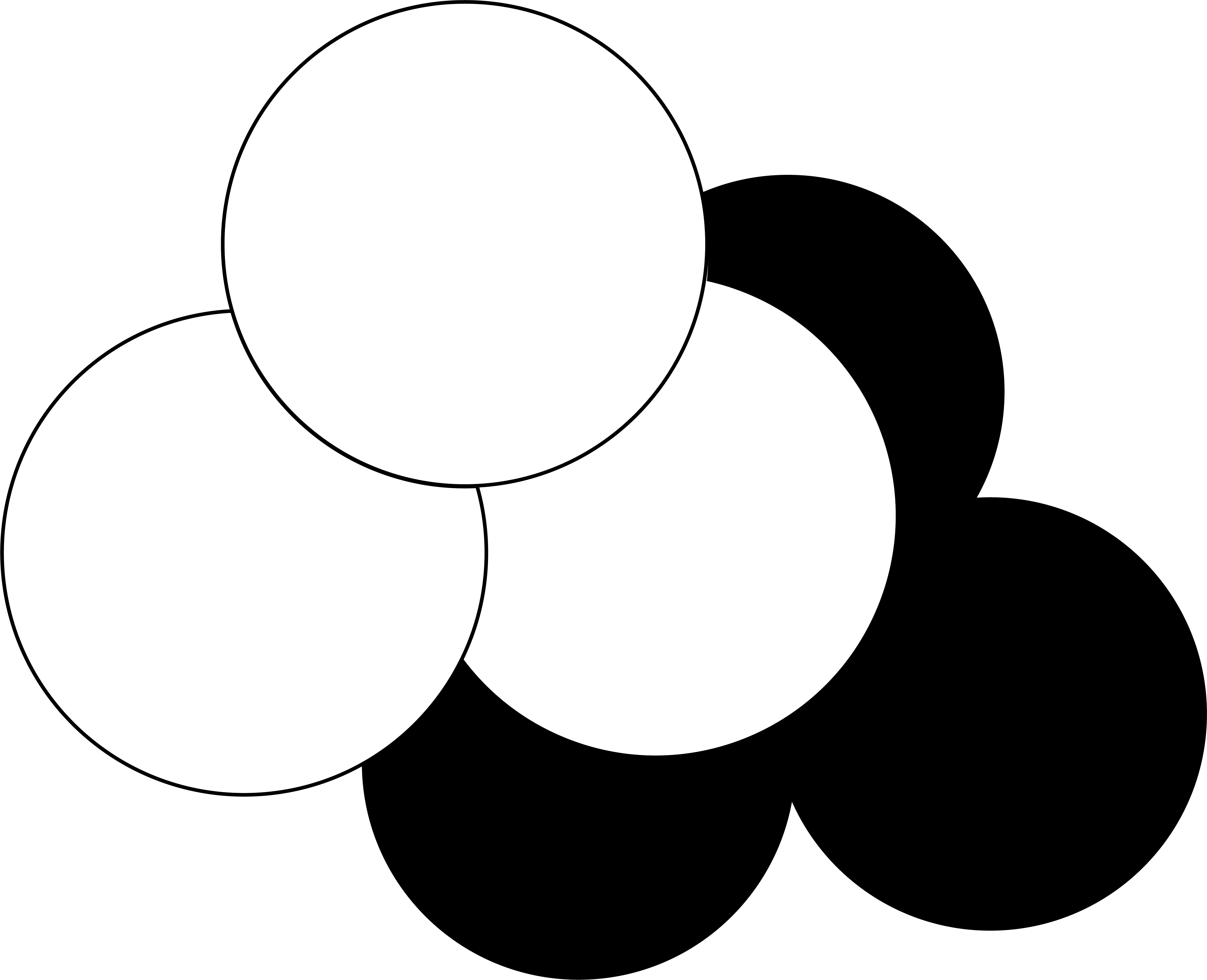 A cluster of 3 circles (filled) sits behind another cluster of 3 (empty). The overlap begins to form a flower.